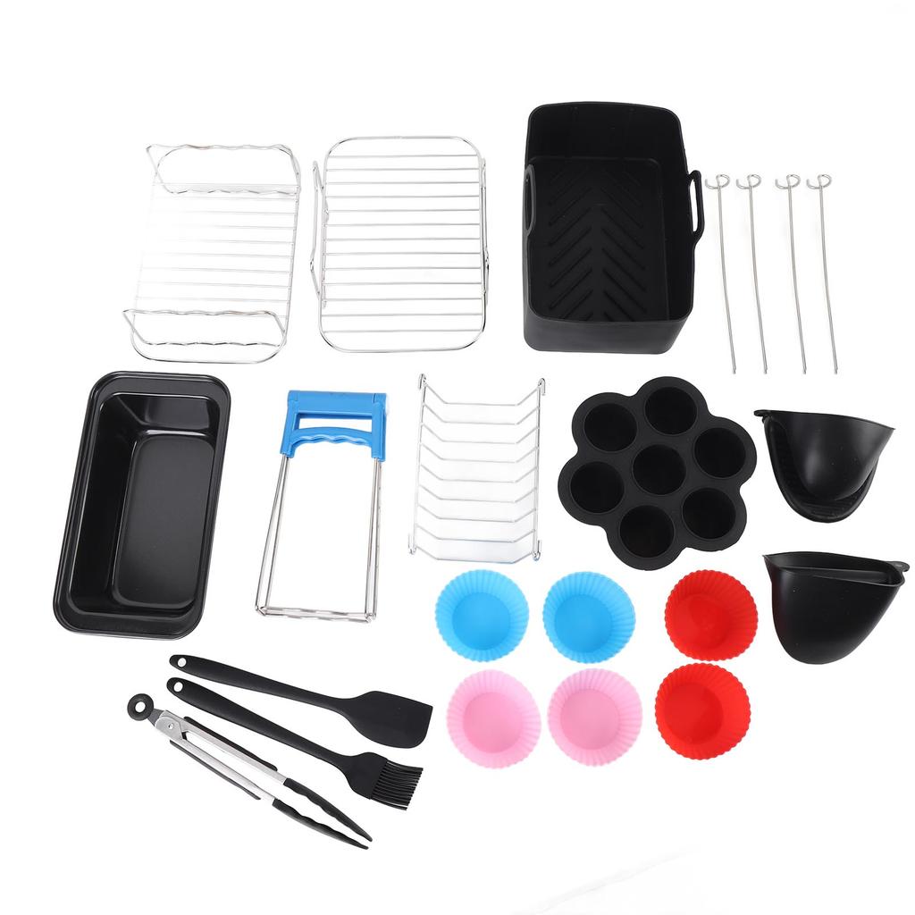 Fryer Accessories Set Grill Rack with Skewer Silicone Brush Food Tong Cake Pan Stainless Steel Pan