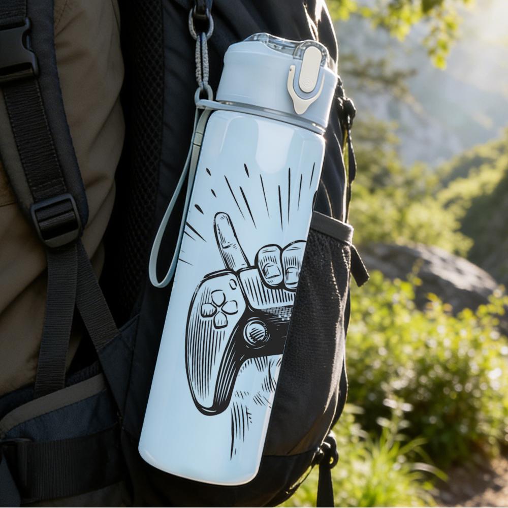1PC Game Controller Hand Sketch 750ml Color Plastic Sports Water Bottle Leakproof Flip Straw Lid Suitable for Sports Office Home Use