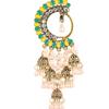 Ethnic Style Peacock Painted Pearl Bell Earrings Unique Design Vintage Rhinestone Tassel Earrings for Women, Long Style