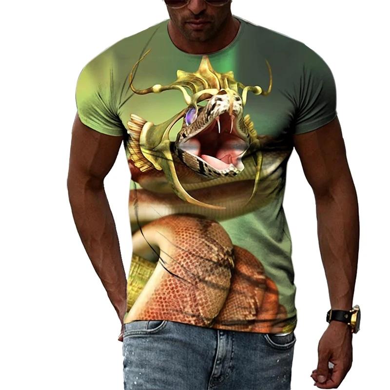 Summer Cool and Breathable Animal Snake Pattern Men's T-shirt Fashion Casual Cool Street Fashion Harajuku Round Neck Short Sleeved T-shirts