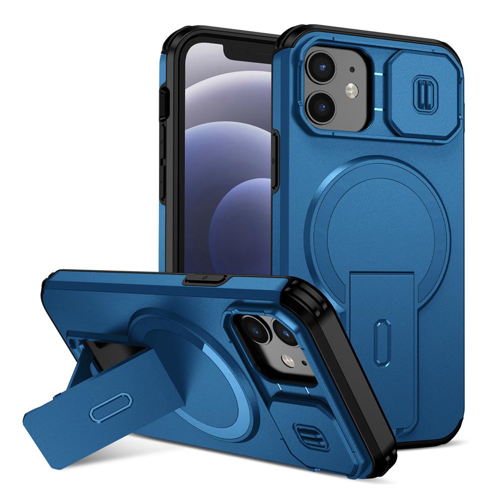 KEYSION Shockproof Magnetic Case for iPhone 11 12 Pro Max Slide Camera Lens Protect Kickstand Wireless Charging Phone Back Cover