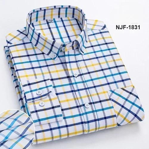 Spring and Autumn Men's Pure Cotton Long Sleeved Shirts for Middle and Youth Leisure All Cotton Oxford Plaid Plus Size Shirts