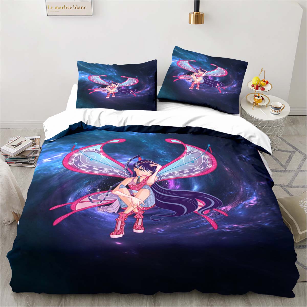 

Kawaii Аніме Вінкс Набір постільної білизни Ліжко Ліжко з трьох предметів Односпальне двоспальне ліжко розміру King Size Комплект ліжок для дорослих, дитяча спальня, набір підодіяльників, дитячий подарунок EU Twin 135x200cm