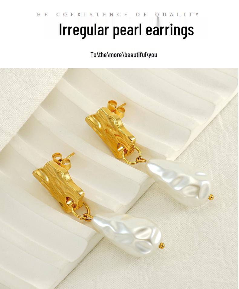 Cross-Border Irregular Pearl Long Earrings - European & American Retro Design, Versatile & Elegant.