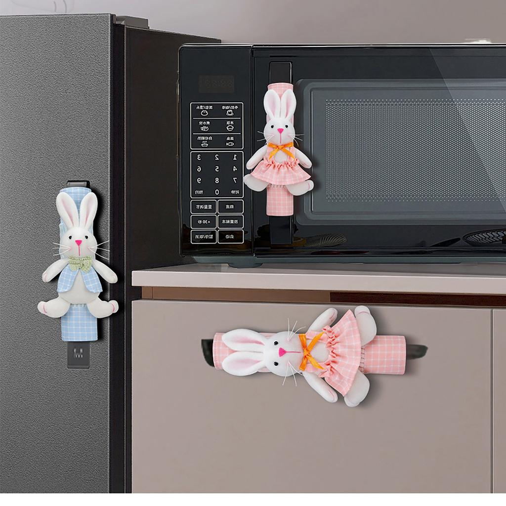 Easter Fabric Bunny Refrigerator Cover, Kitchen Appliance Door Handle Cover Decoration