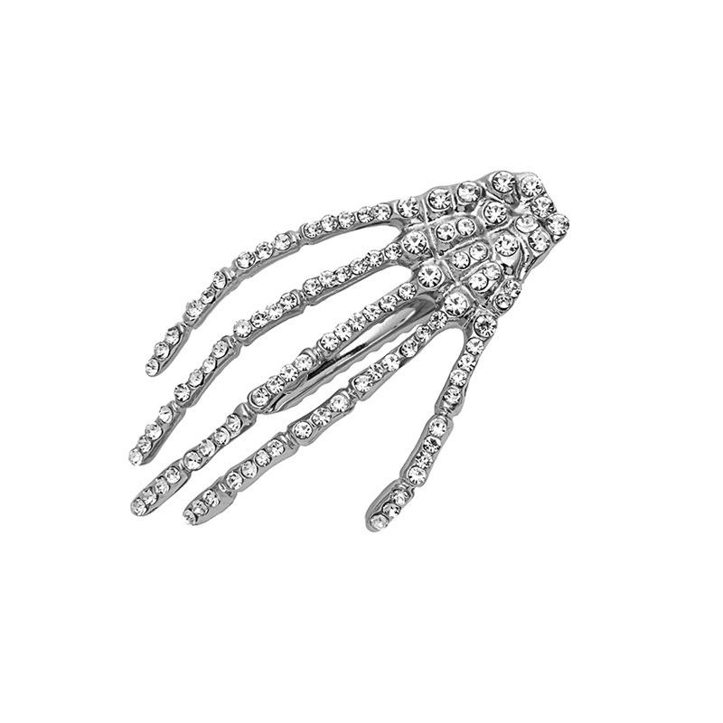 Dark Ghost Claw Skeleton Hand With Diamond Hairpin, Exaggerated Metal Halloween Duck Bill Clip Headdress