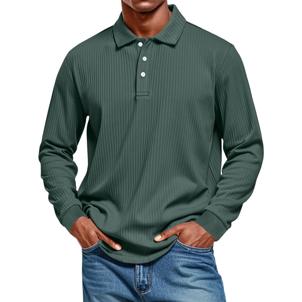 Men's Casual Style Solid Color Loose  Shirt Long-sleeved Top