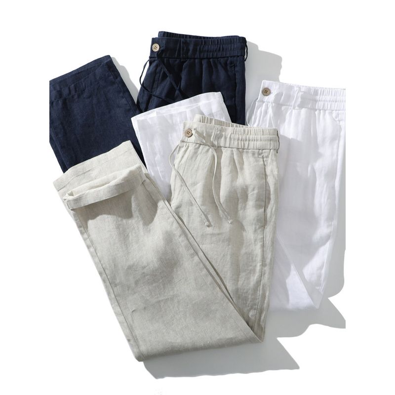 Old Qian Style Pure Linen Pants Men's Summer Thin Straight Trousers Foreign Trade Men's Cotton and Linen Casual Pants