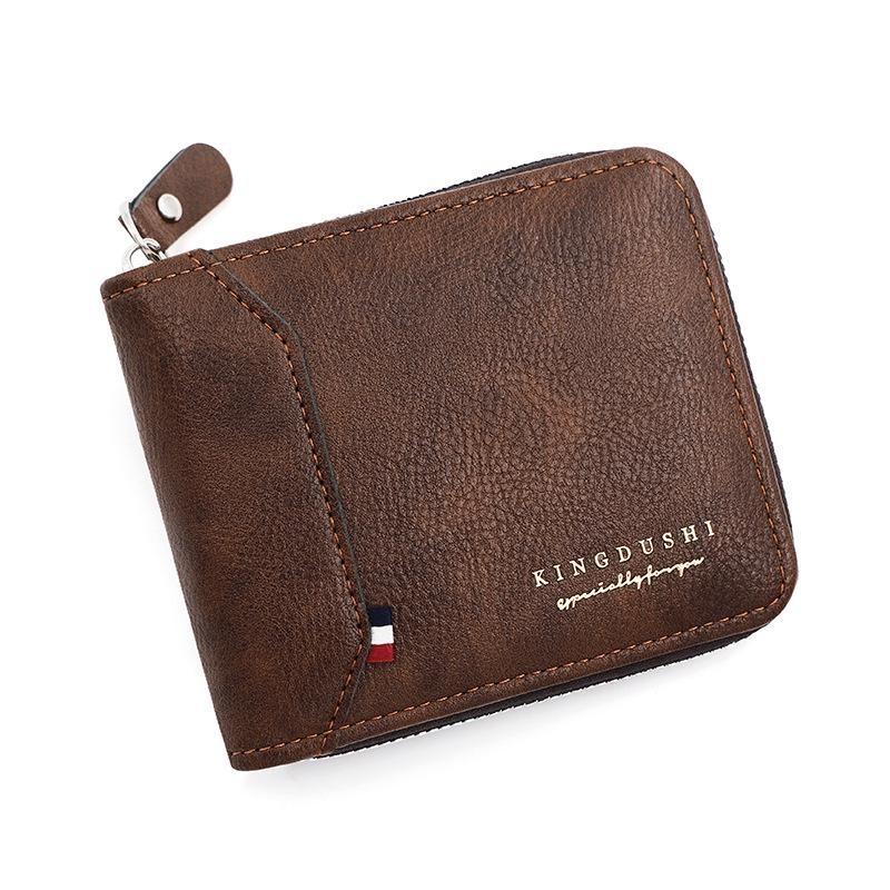 

Модный мужской короткий кошелек с цепочкой, нулевой кошелек, сумка для нескольких карт, мужской кошелек на молнии кофейный