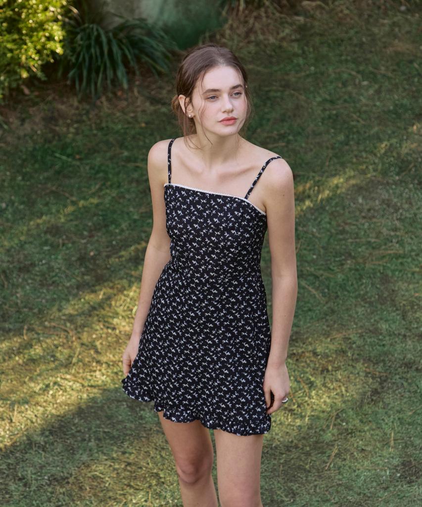 ADAUL Lovey Vintage Pattern Mini Dress - Black