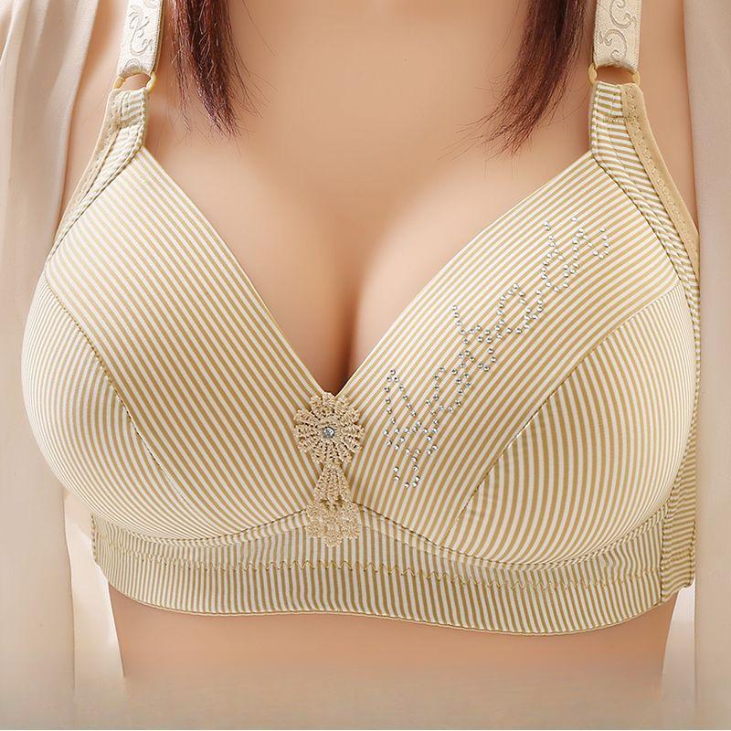 Thin Striped Bra for Women Breathable Without Steel Rings Gathering Bra Comfortable Adjustment Anti Sagging Bra