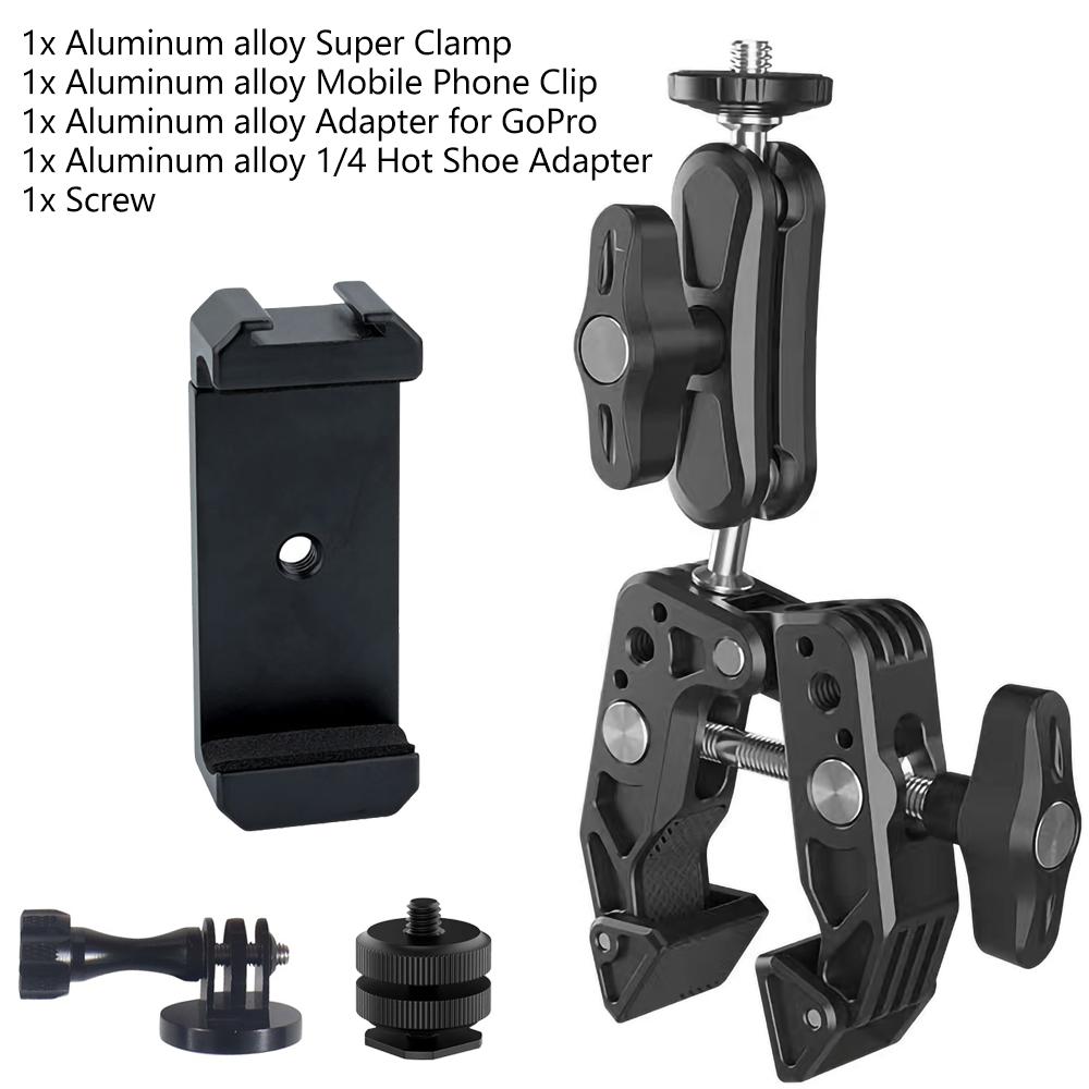 Aluminum Alloy Super Clamp Motorcycle Handlebar Mount Bicycle Adapter For GoPro Hero 12 11 10 9 Insta360 DJI OSMO Action Camera