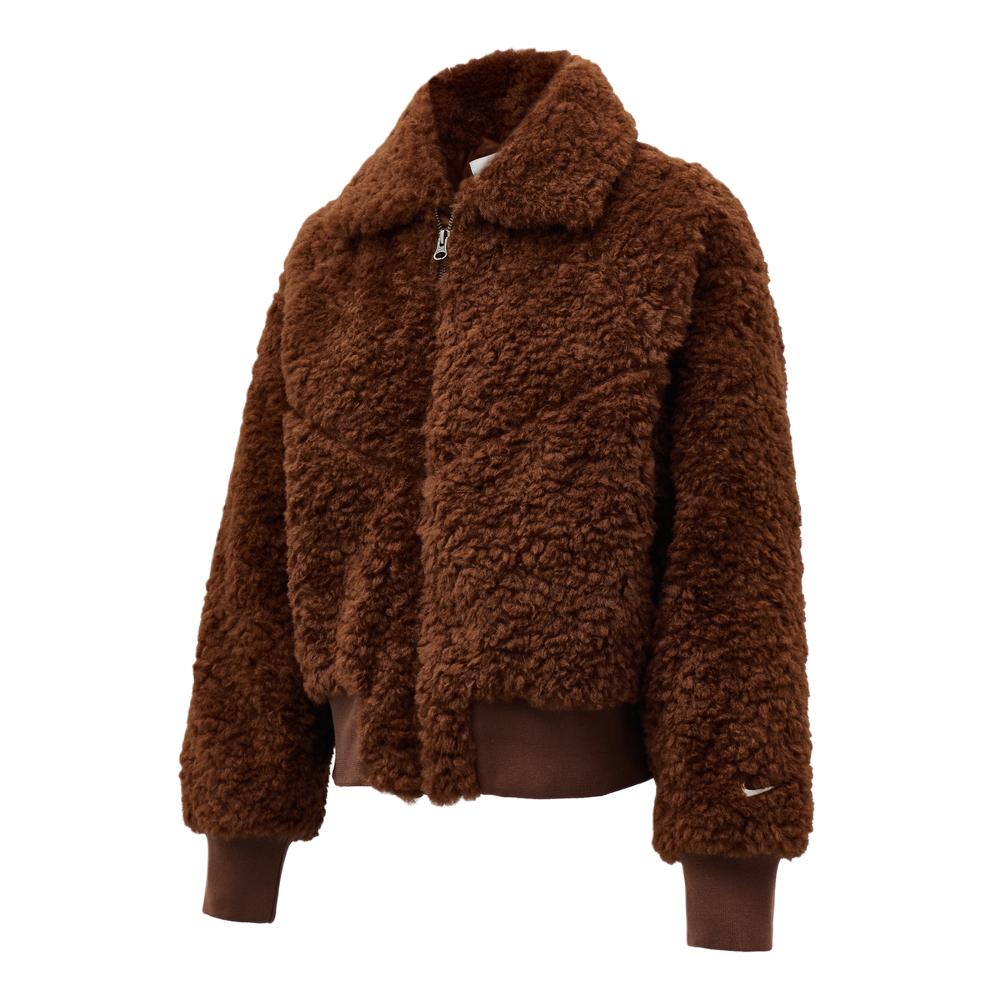 Nike Solid Color Zip Collar Long Sleeve Fleece Jacket Women jackets Brown HV2808-265