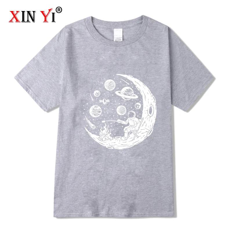 Mens printed Tshirt 100 cotton smiling astronaut moon barbecue pattern casual loose Tshirt