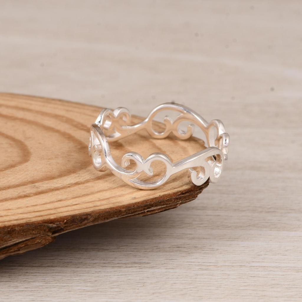 Sterling Silver Filigree Scroll Ring | Handmade 925 Silver Openwork Band | Minimalist Vintage Silver Ring | Everyday Silver Jewelry
