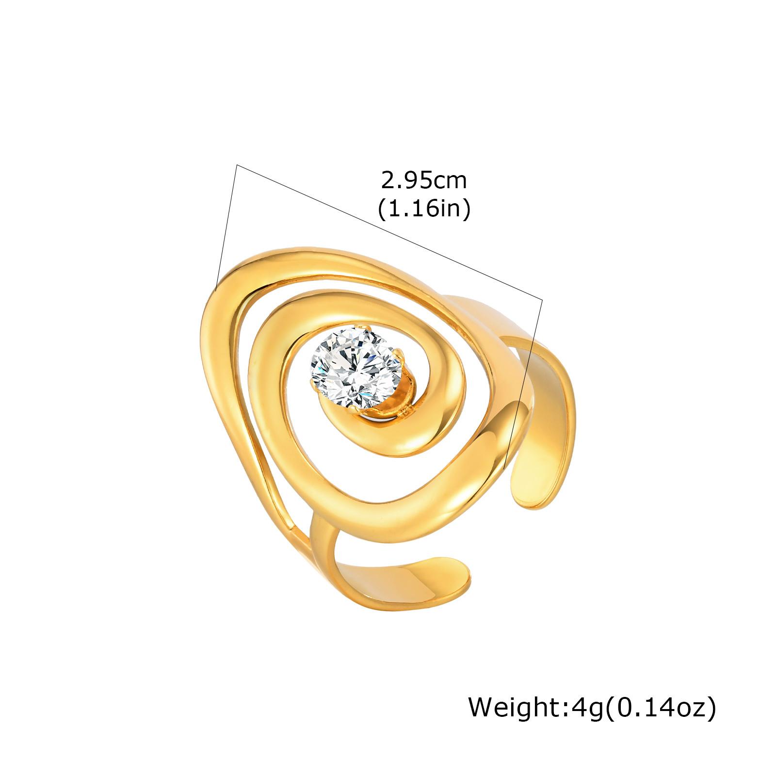Vnox 2026 New Trendy Stainless Steel Line Open Ring With Shiny Zircon,18K Gold Plated Geometric Chunky Wedding Ring Jewelry Gift