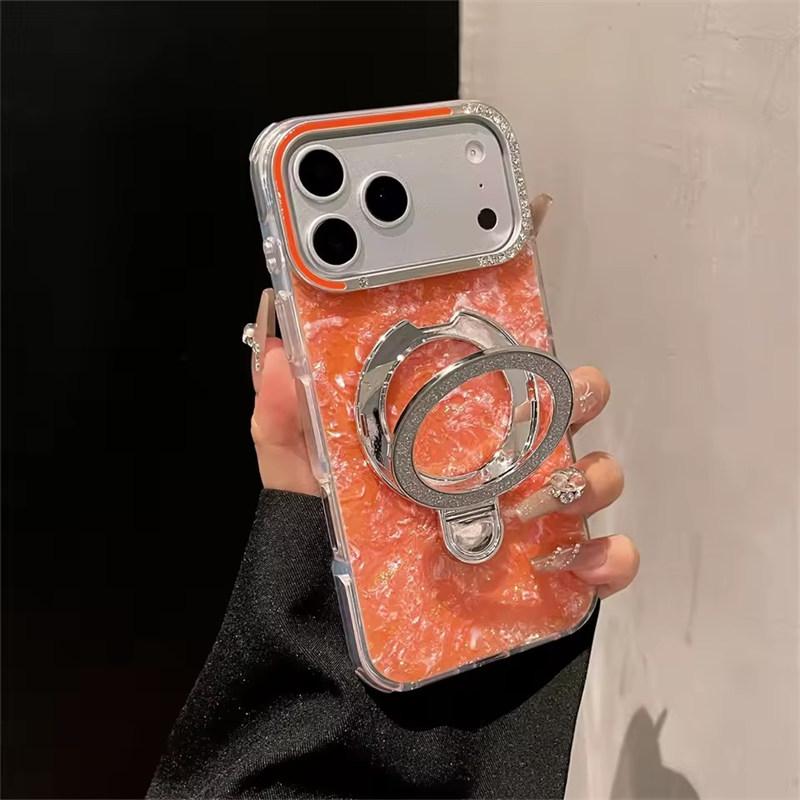 Luxury Glitter Magnetic Shockproof Case for iPhone 17 16 15 14 13 Pro Max Plus Bracket Stand Diamond Camera Frame Glossy Cover