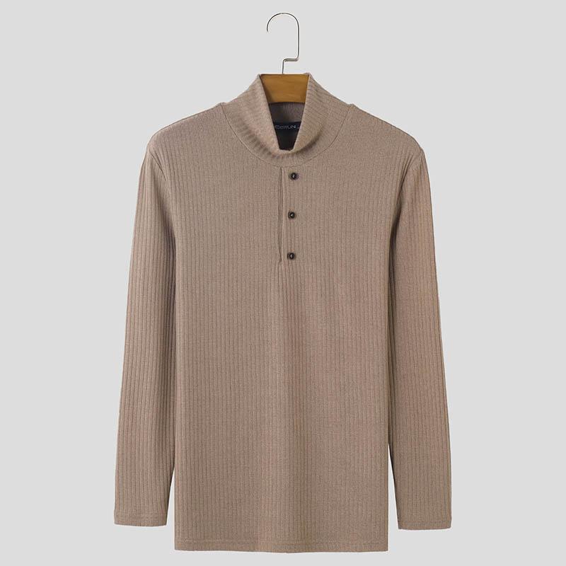 INCERUN Autumn Winter Men Turtleneck Long Sleeve Knitted Sweaters Casual Pullovers