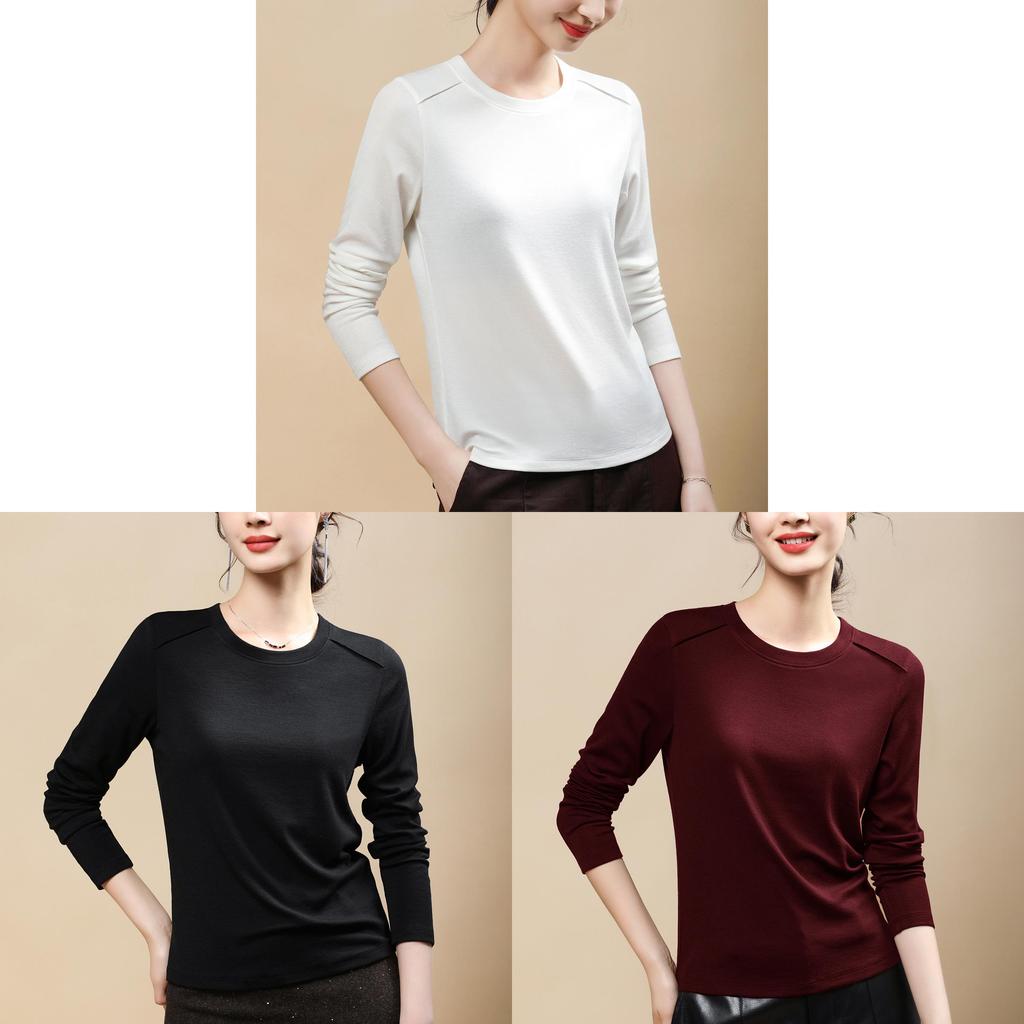 Laseer Tencel Wool Long Sleeve Womens Slim Fit Top With Round Neck For Casual Wear