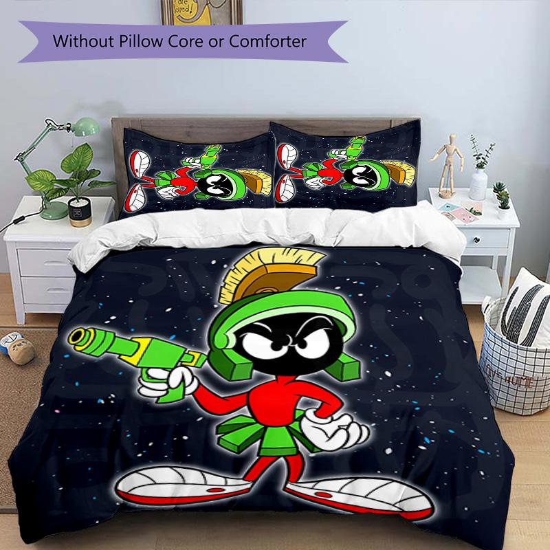 3pcs Marvin the Martian pattern bedding set duvet cover set includes duvet cover &pillowcases, perfect all season bedroom decoration & gift