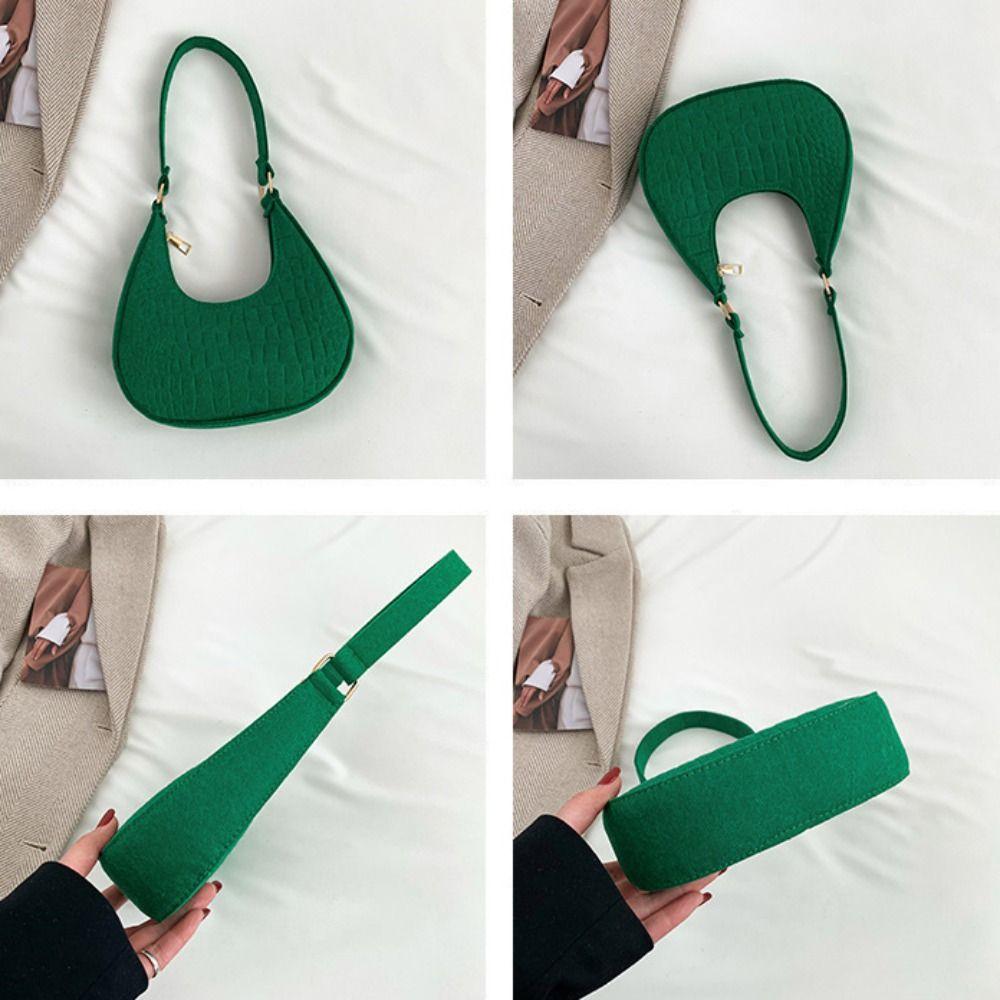 Einfarbige Stoff-Schultertasche Mit Aufdruck Filz-Handtasche Einfache Halbmond-Achseltasche Damen