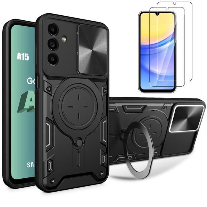 Coque de protection - Samsung - Galaxy A15 - Antichoc en PC - Support rotatif - 2 Verres Trempés