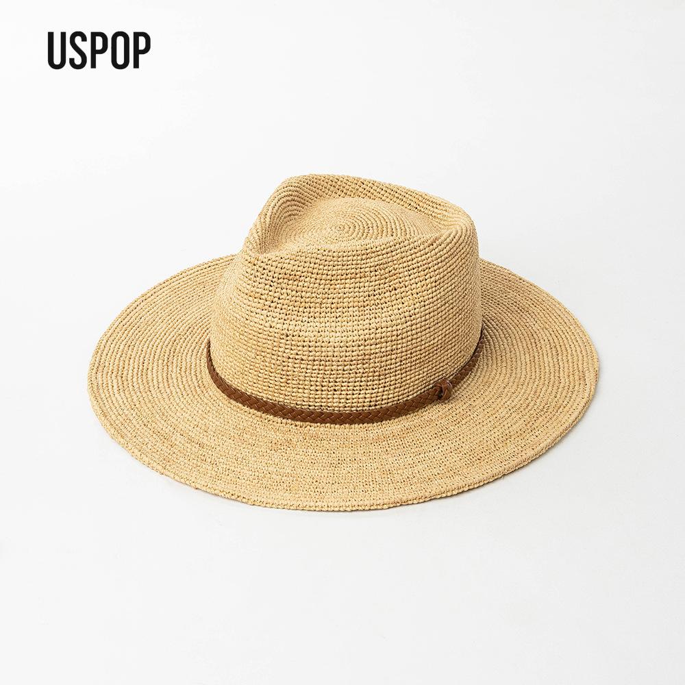 Garden Supplies My Women's Uspop Luxury Fine Raffia Straw Fedora Hat Handmade Wide Brim Panama Style Sun Hat Summer Beach Travel Sun Protection 57Cm