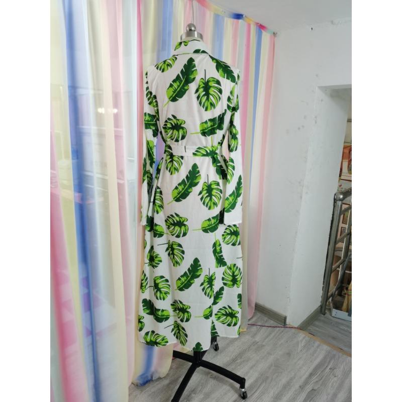 Women's Long-sleeved Printed Single-breasted Dress with Slimming Temperament
