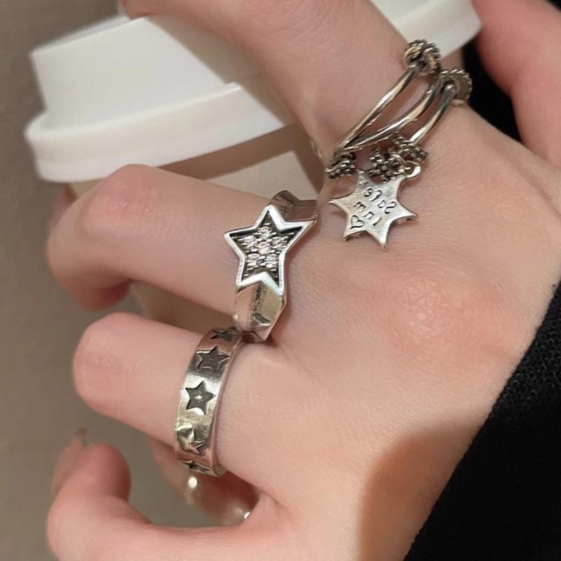 Star Dating Rings Open Rings Eye Catching Star Finger Rings Star Adjustable Opening Rings Alloy Material Party Jewelry