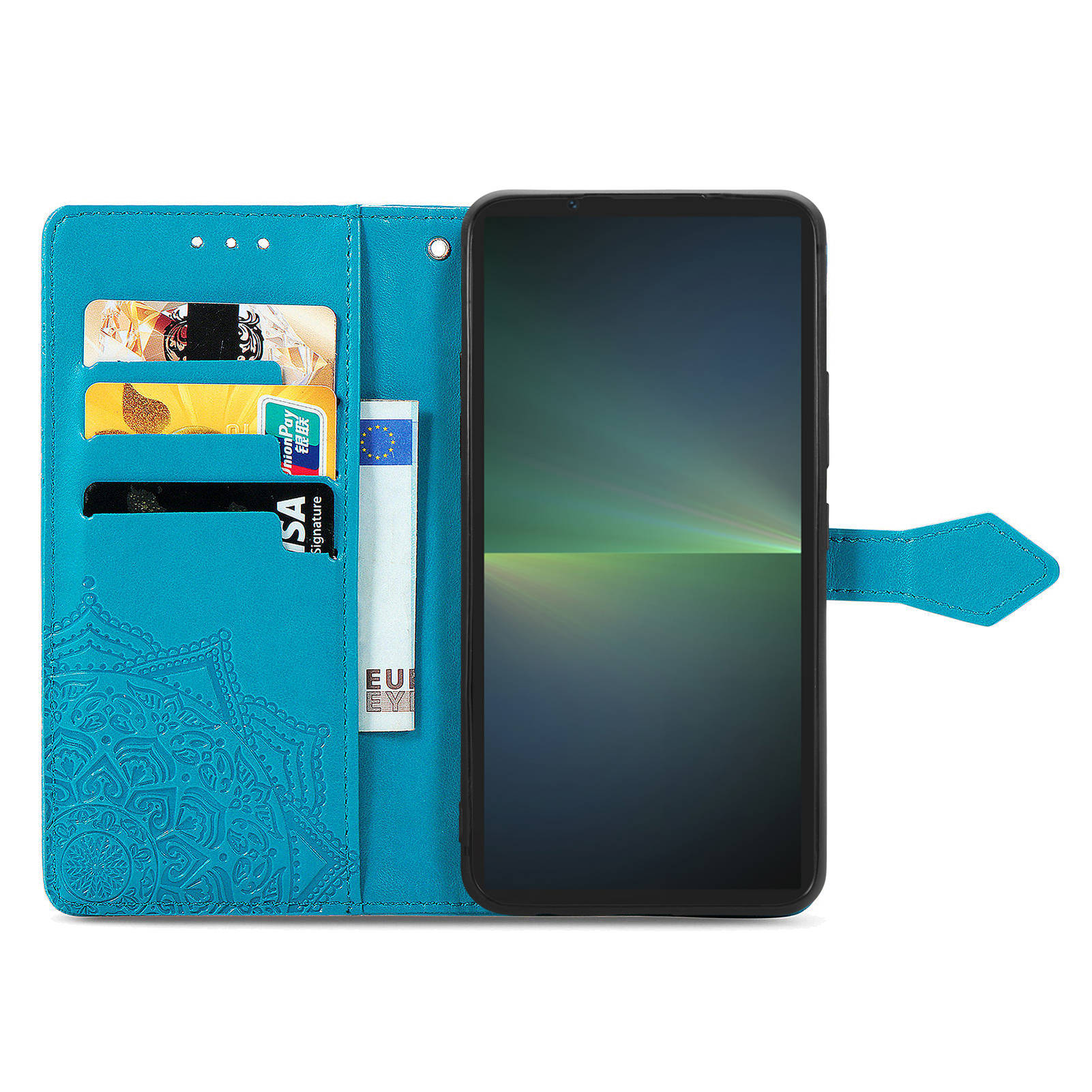 

For Sony Xperia 5 V Case Card Slots Wallet PU Leather Embossed Phone Cover Blue