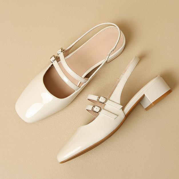 Baotou Mary Jane Shoes French Retro Single Shoes Square Toe Back Empty Thick-heeled Sandals