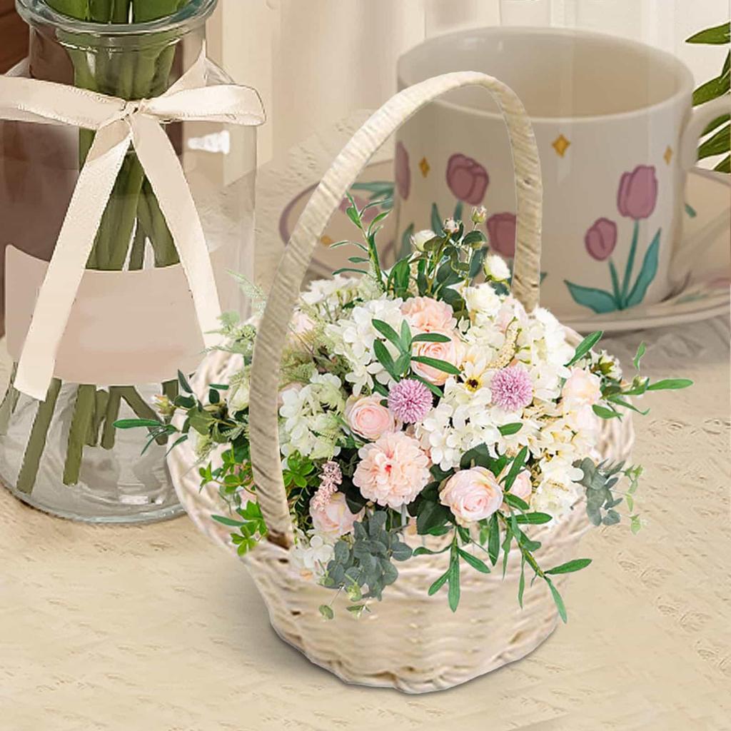 Mini Woven Flower Basket Imitation Rattan Pastoral Style Basket for Easter Birthday Wedding Party Decorations Photography Props