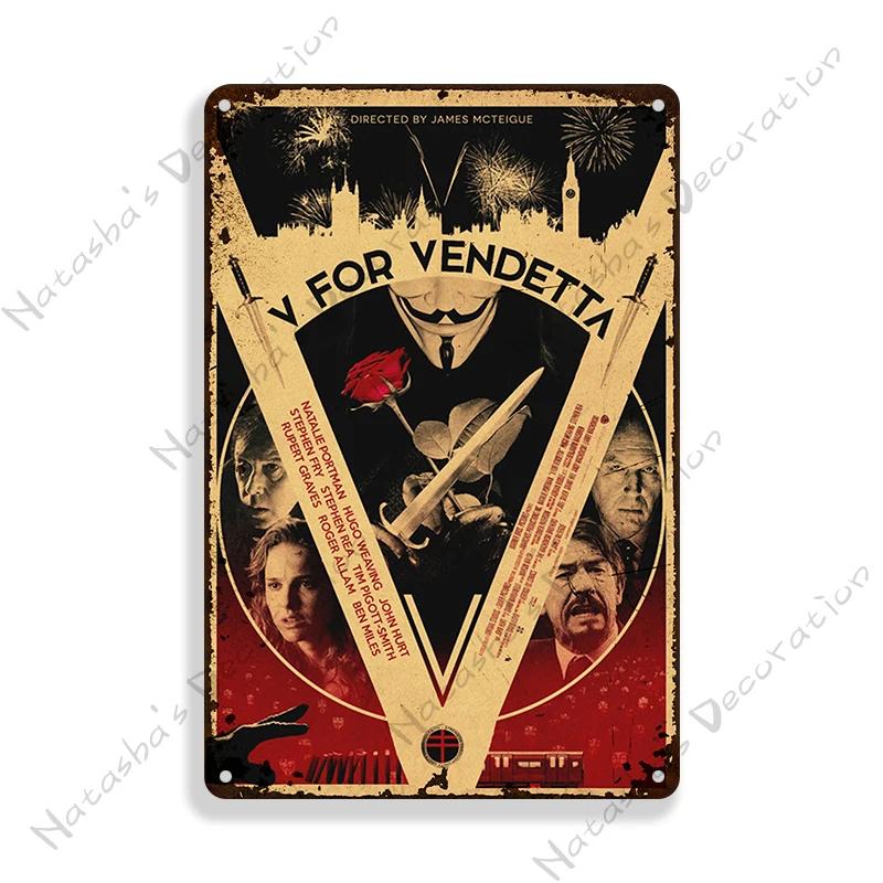 V for Vendetta Classic Movie Decorative Plate Metal Plate Vintage Poster Metal Tin Sign Cafe Garage Wall Decor Metal Plaque