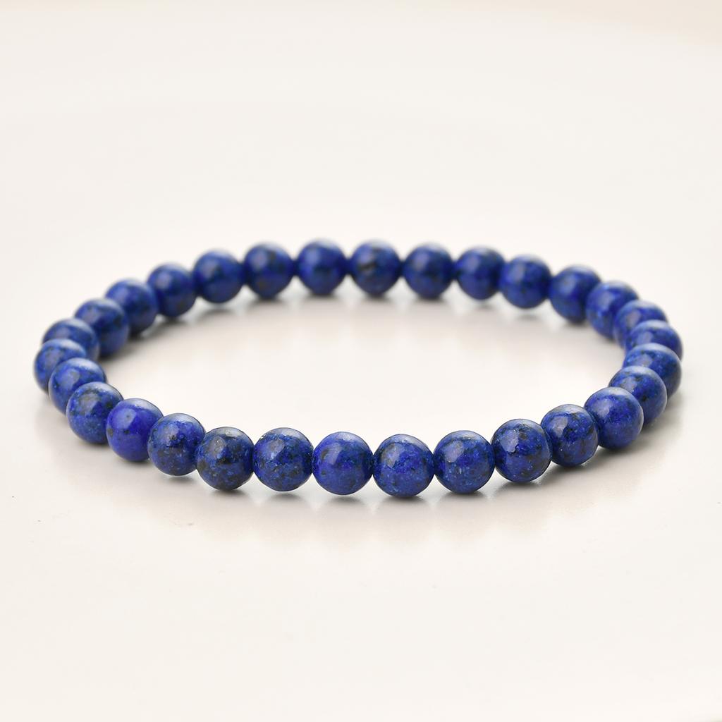 Natural Stone Lapis Round Beads Elastic Bracelet Bohemian Women's Trendy Handmade  Bangle Zircon Gift