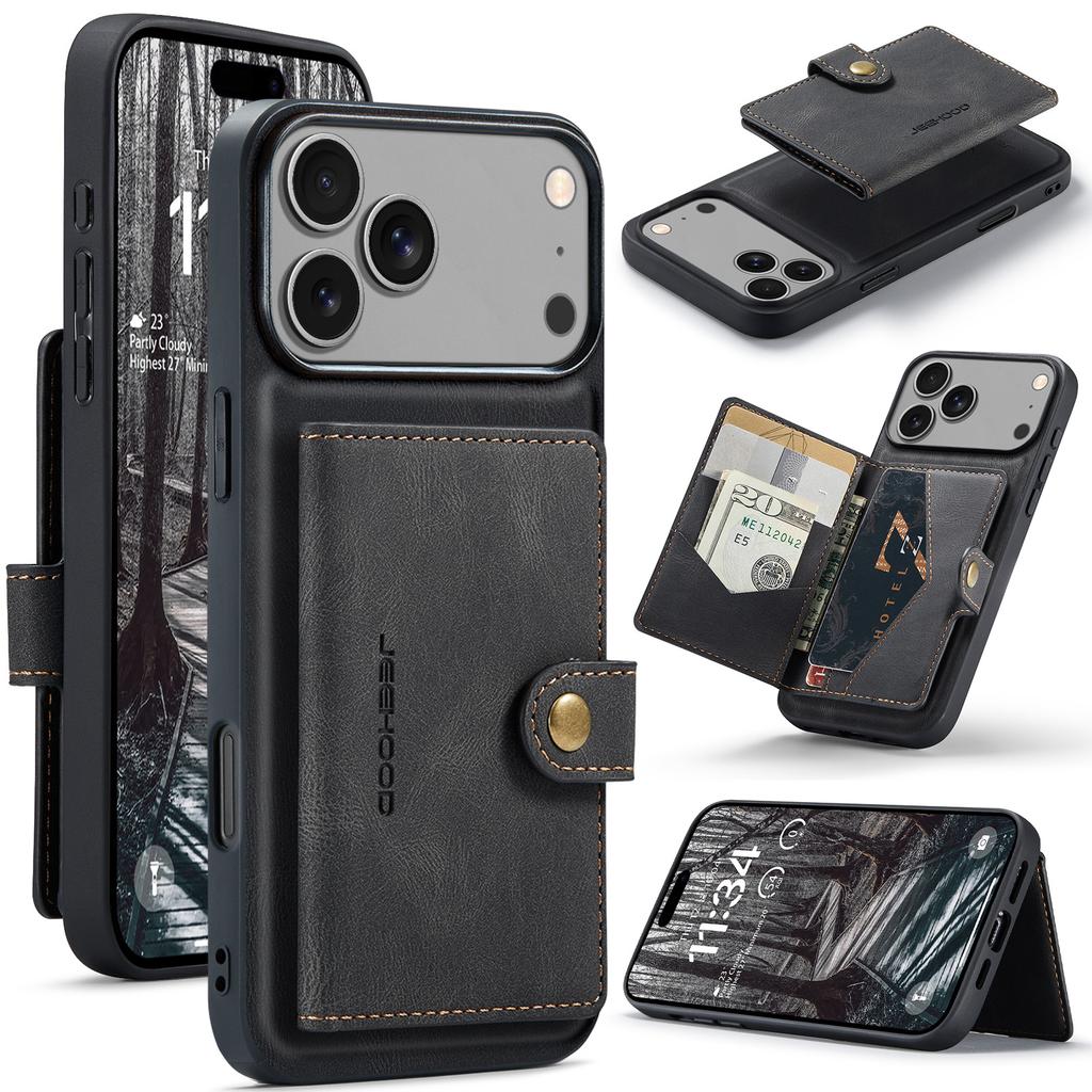 For iPhone 17 Pro Max Case JEEHOOD J01 Retro Leather + TPU Phone Cover Detachable Magnetic Card Holder