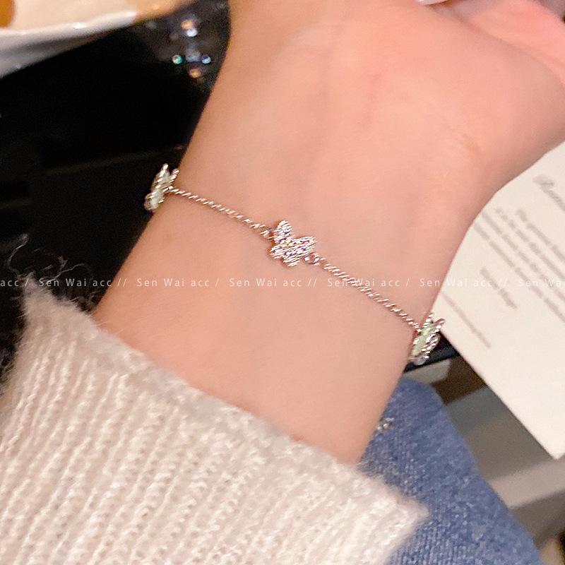 Mint Blue Butterfly Pearl Bracelet Women's Sweet Delicate Jewelry Small Fresh Accessories