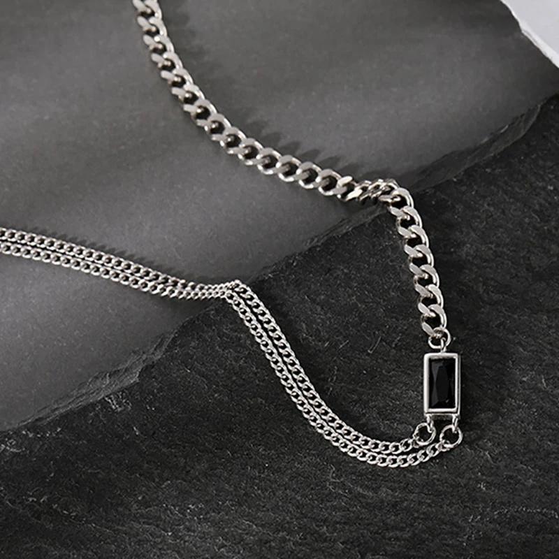 925 Silver Black Zircon Necklace Party Jewelry for Women New Fashion Double-layered Clavicle Chain Holiday Accessories