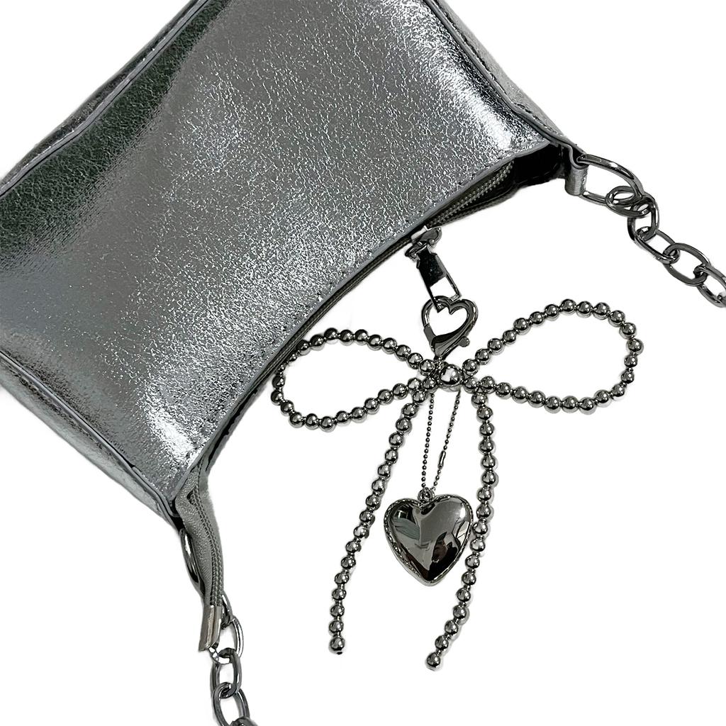 Bowknot Heart Pendant Keychain Beaded Phone Charm Detachable Bows Phone Lanyard Handmade Keyring Jewelry for Bag Purse