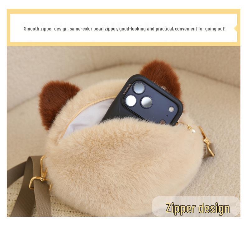 Borsa a tracolla in peluche gatto nero tricolore - Borsa a spalla carina, versatile e regalo di compleanno.