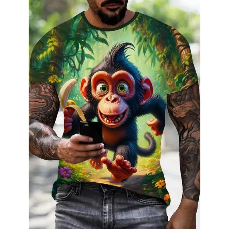 New Casual and Versatile High-quality Men's 3D Fun and Personalized Printed Animal Short Sleeved T-shirt