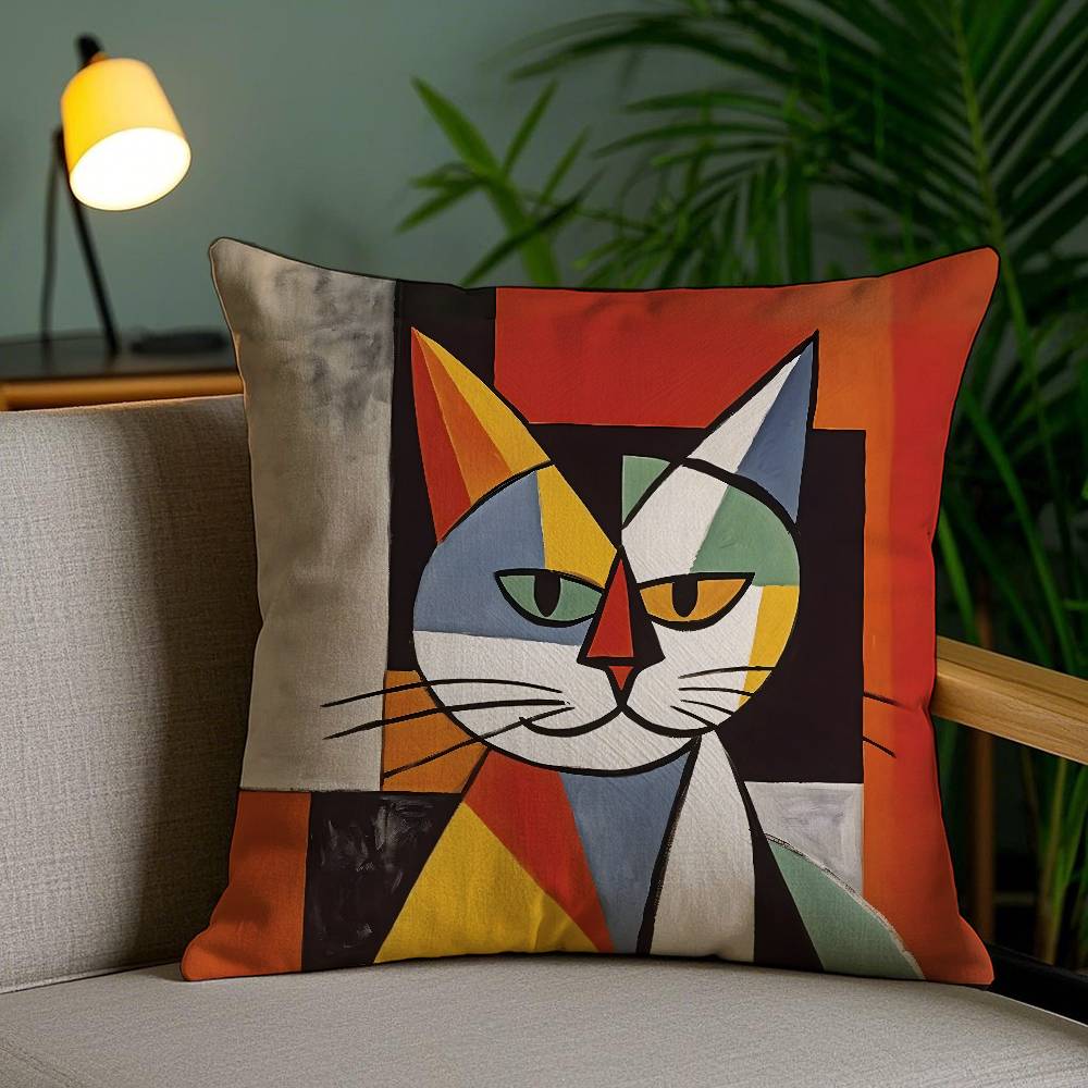 Classic Picasso Cat Oil Pillow Case Home Dorm Chair Back Short Plush Double-sided Printing Office Nap Time Cushion Cover