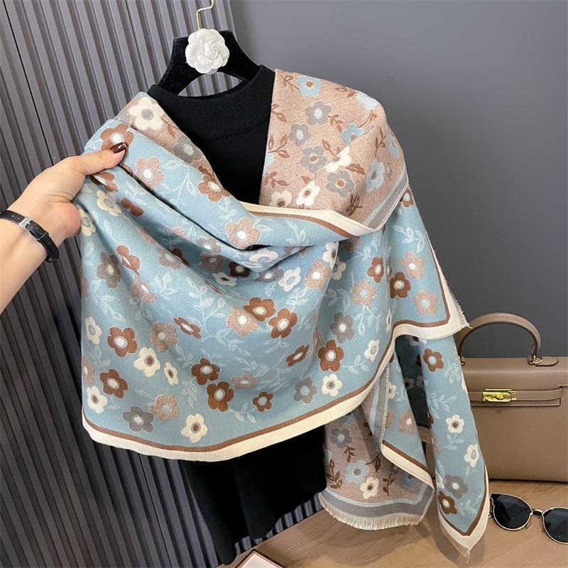 Printed Fashion Imitation Cashmere Scarf Women's Winter Versatile Double-sided Thickened Student Scarf Dual-purpose Shawl Outside