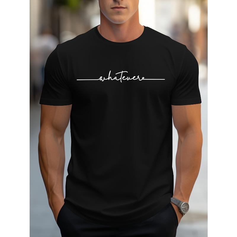 

European sizes Men s English Art Print Crew Neck T-Shirt, Minimalist Lettering! Stylish Handwritten Alphabet Short Sleeve Casual Essential! 4XL чорний