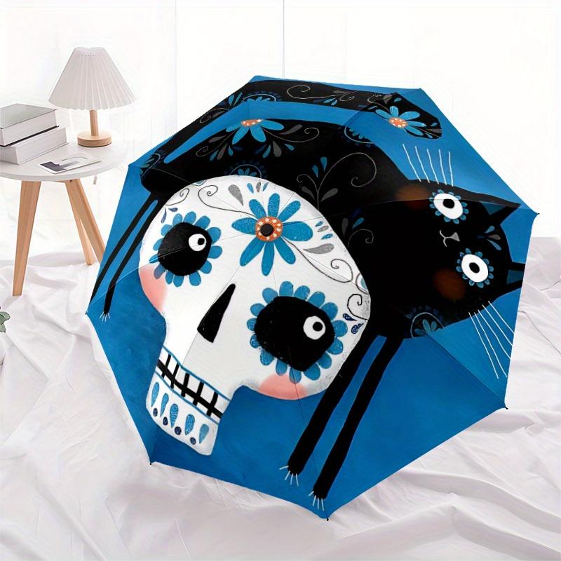 

1pc Sugar Skull Cat Automatic Open 8-Rib Windproof Umbrella, Travel & Commuting, Suitable for All Seasons