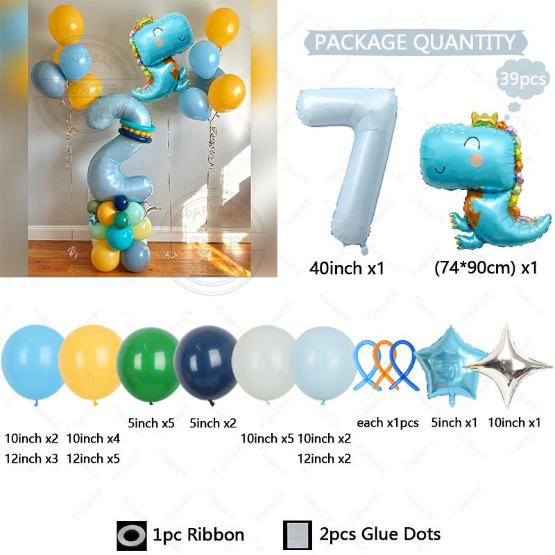 39Pcs Set Cartoon Cute Dinosaur Foil Balloons Macaron Colored Latex Ball 1-9 Year Girls Kids Dinosaur Themed Birthday Party Deco