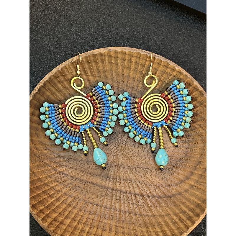 Bohemian Earrings Hand-woven Retro Vacation Versatile Temperament Earrings Women's Long Earrings