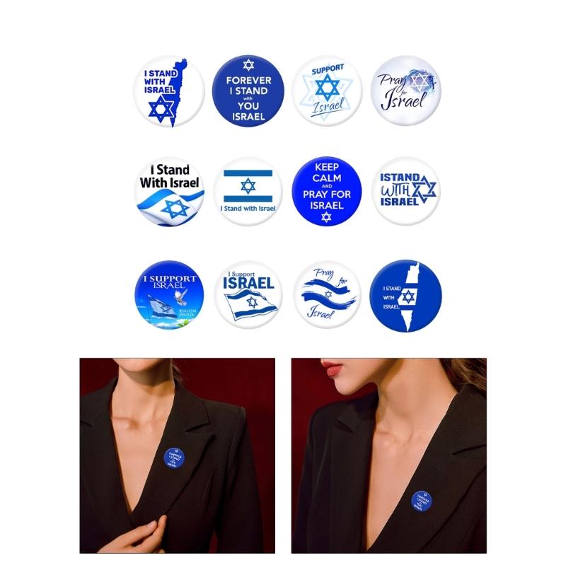 12 Stück Israelische Nationalflagge Anstecknadel Kleine Runde Plakette Metall Israelische Brosche Kleidung Hut Anstecknadel Dekoration Souvenir Geschenke
