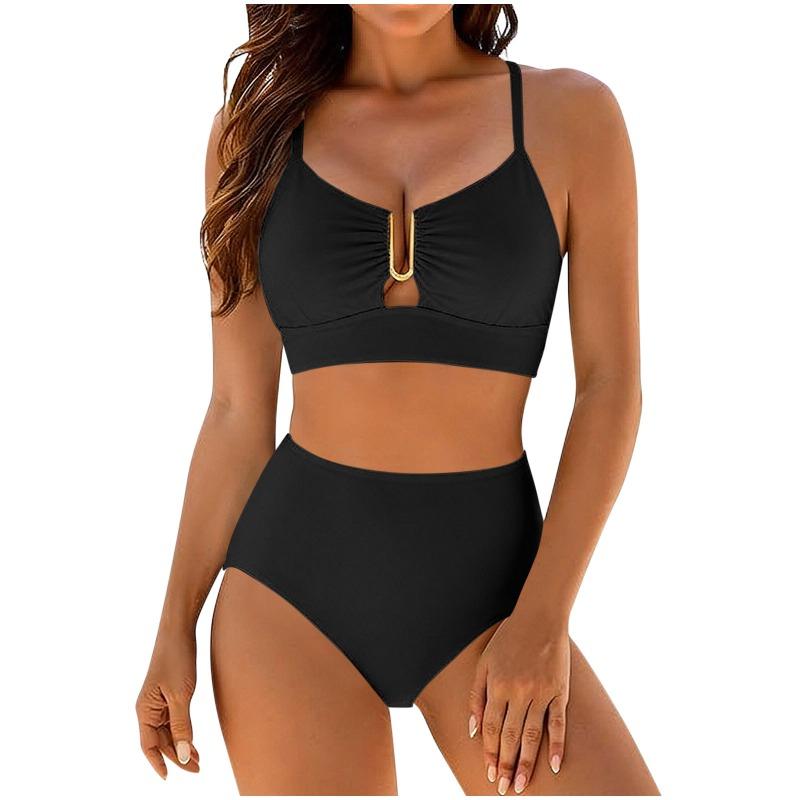 

Women s Beige Metal Detail High-Waist Two-Piece Bikini Swimsuit S чорний