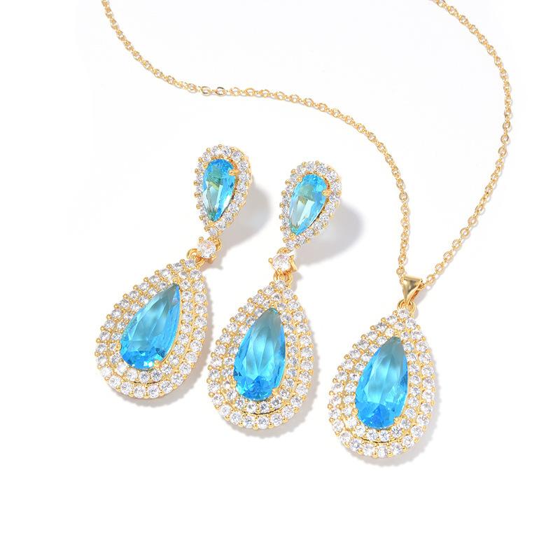 Fashion Exaggerated Diamond-Set Large Water Drop Earrings Necklace Women'S Luxury Dinner Zircon Jewelry Atmospheric Jewelry Two-Piece Set