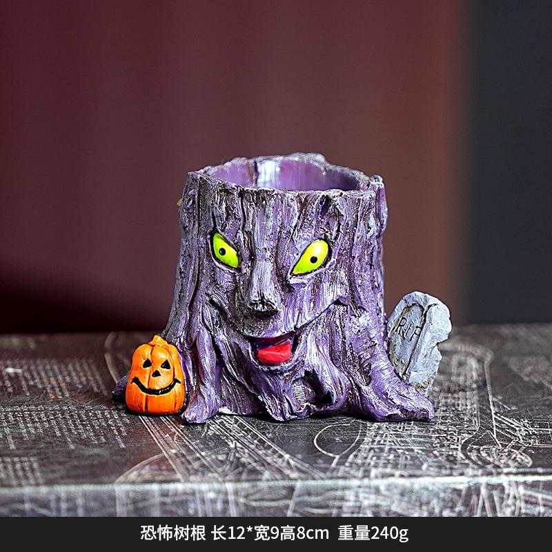 Halloween tree demon haunted house rocking chair cute handmade ornament tabletop decoration ghost man in black car resin ornament